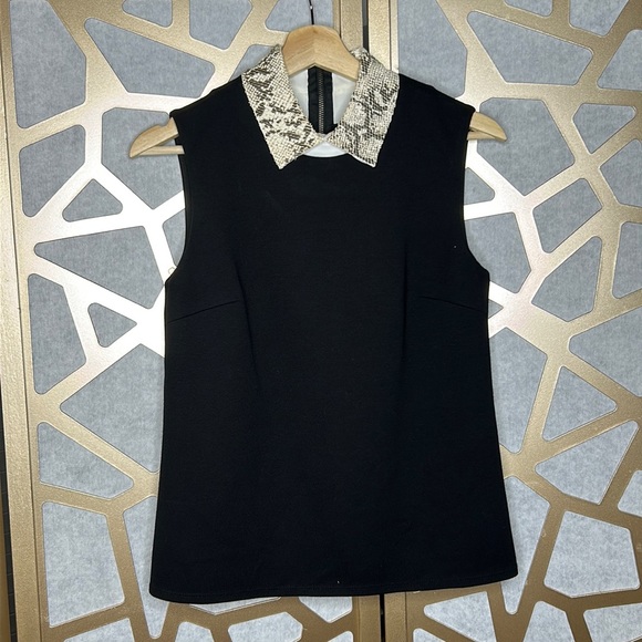BLACK SLEEVELESS COLLAR SNAKE PRINT‎ BLOUSE - Picture 1 of 6